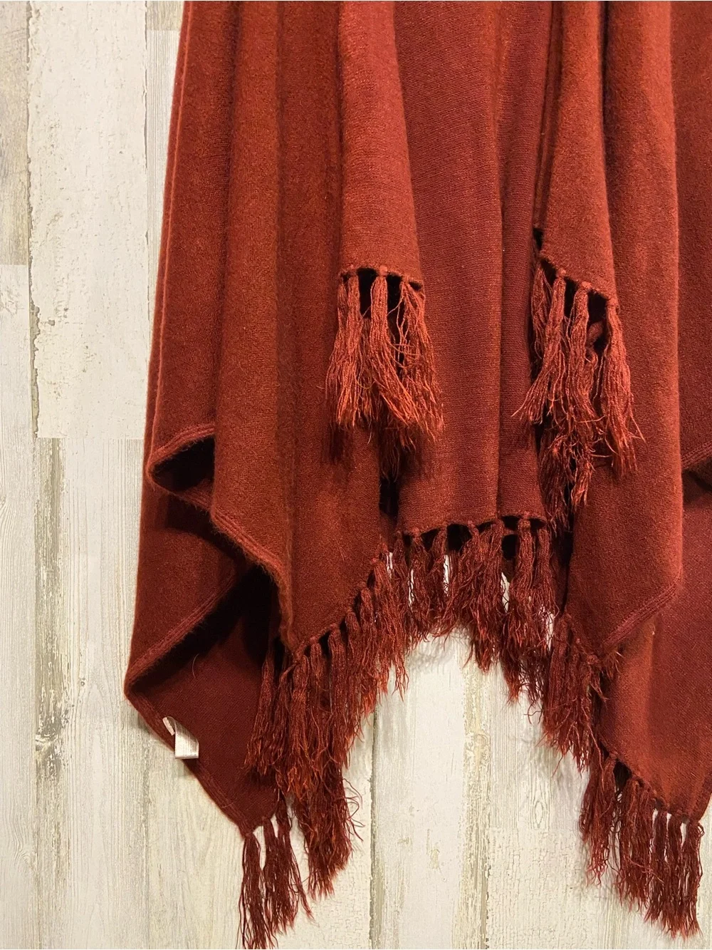 Look By M New York Burgundy Fringe Hooded Shawl Poncho